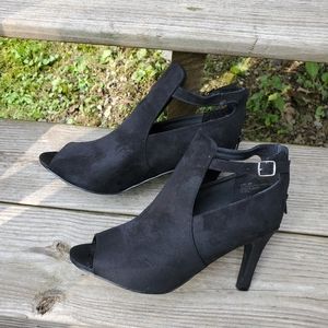Torrid Black Faux Suede Peep Toe Booties 8W WIDE